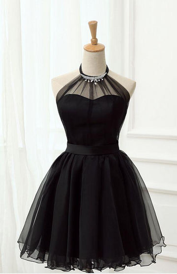 Halter Black Tulle Vestido corto de fiesta
